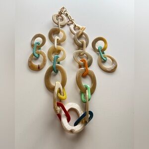 Noonday Multicolor, arty, chain link Necklace and Earrings set. rare